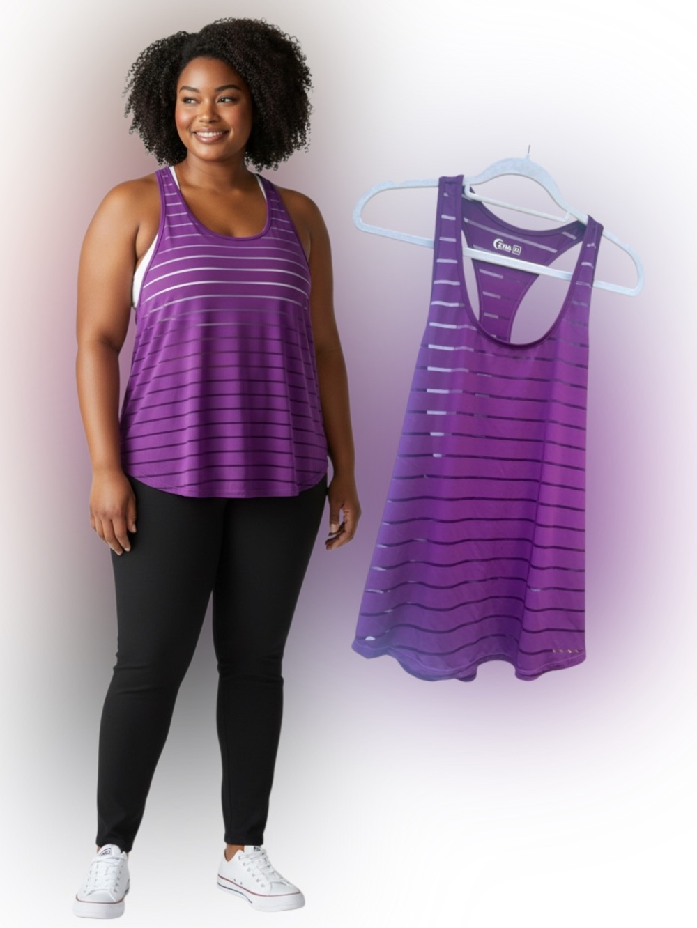 Zyia Active Purple Mesh Stripe Racerback Workout Tank Top Size XL